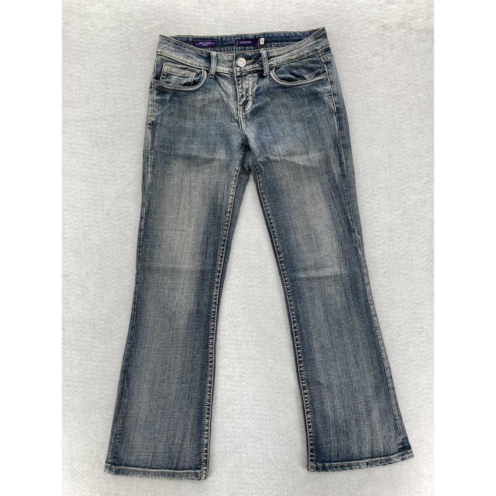 Vigoss Jeans Womens 5 Blue New York Boot Bootcut Stretch Flap Pockets Whiskered